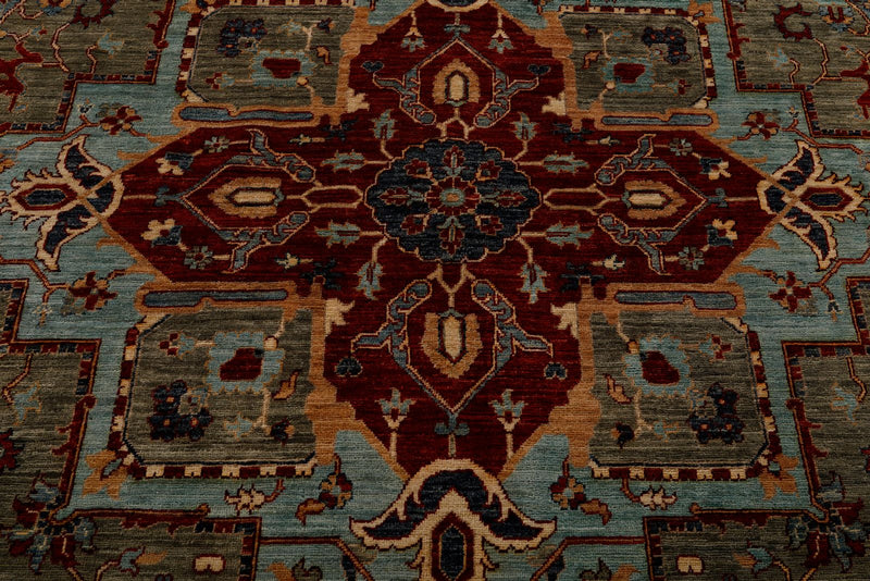 8x8 Red and Light Blue Anatolian Traditional Rug