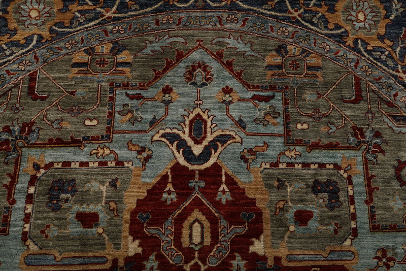 8x8 Red and Light Blue Anatolian Traditional Rug