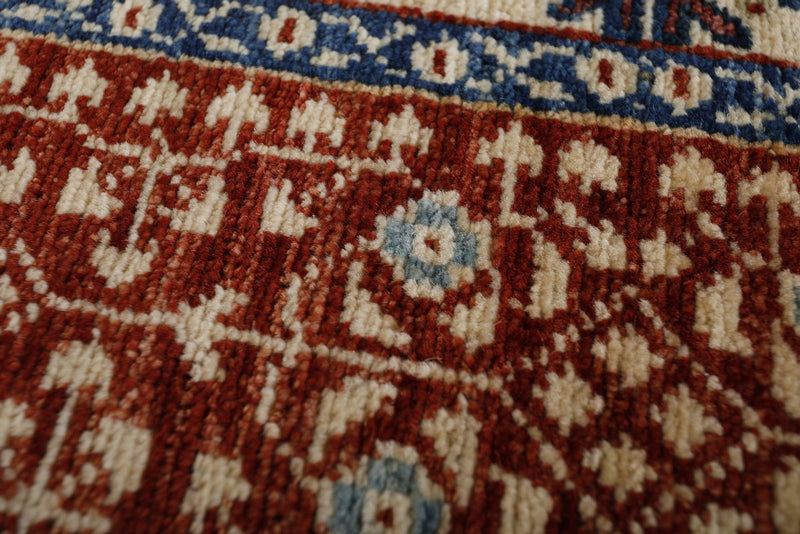 4x6 Ivory and Red Turkish Tribal Rug