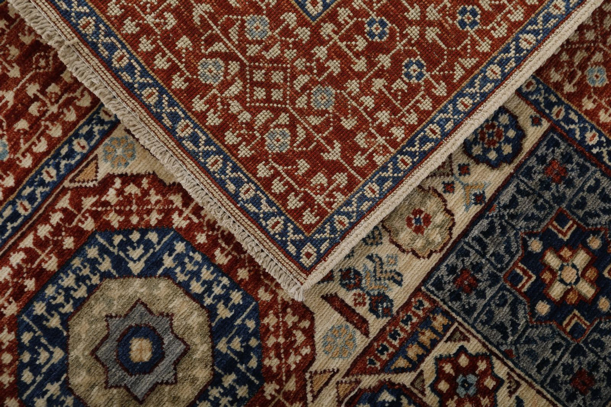 4x6 Ivory and Red Turkish Tribal Rug