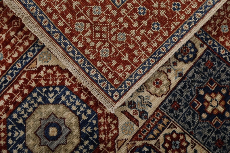 4x6 Ivory and Red Turkish Tribal Rug