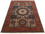 4x6 Ivory and Red Turkish Tribal Rug