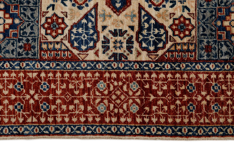 4x6 Ivory and Red Turkish Tribal Rug