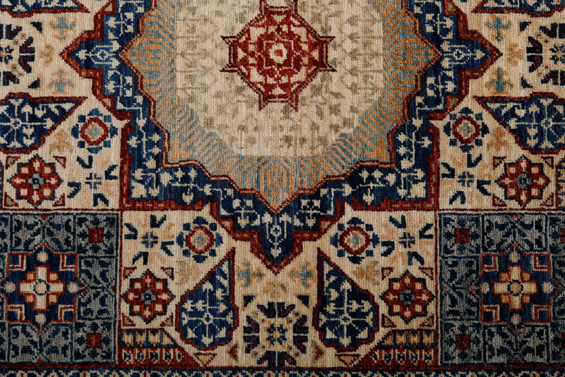 4x6 Ivory and Red Turkish Tribal Rug