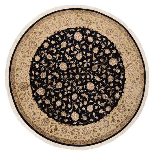 7x7 Charcoal and Ivory Turkish Silk Rug