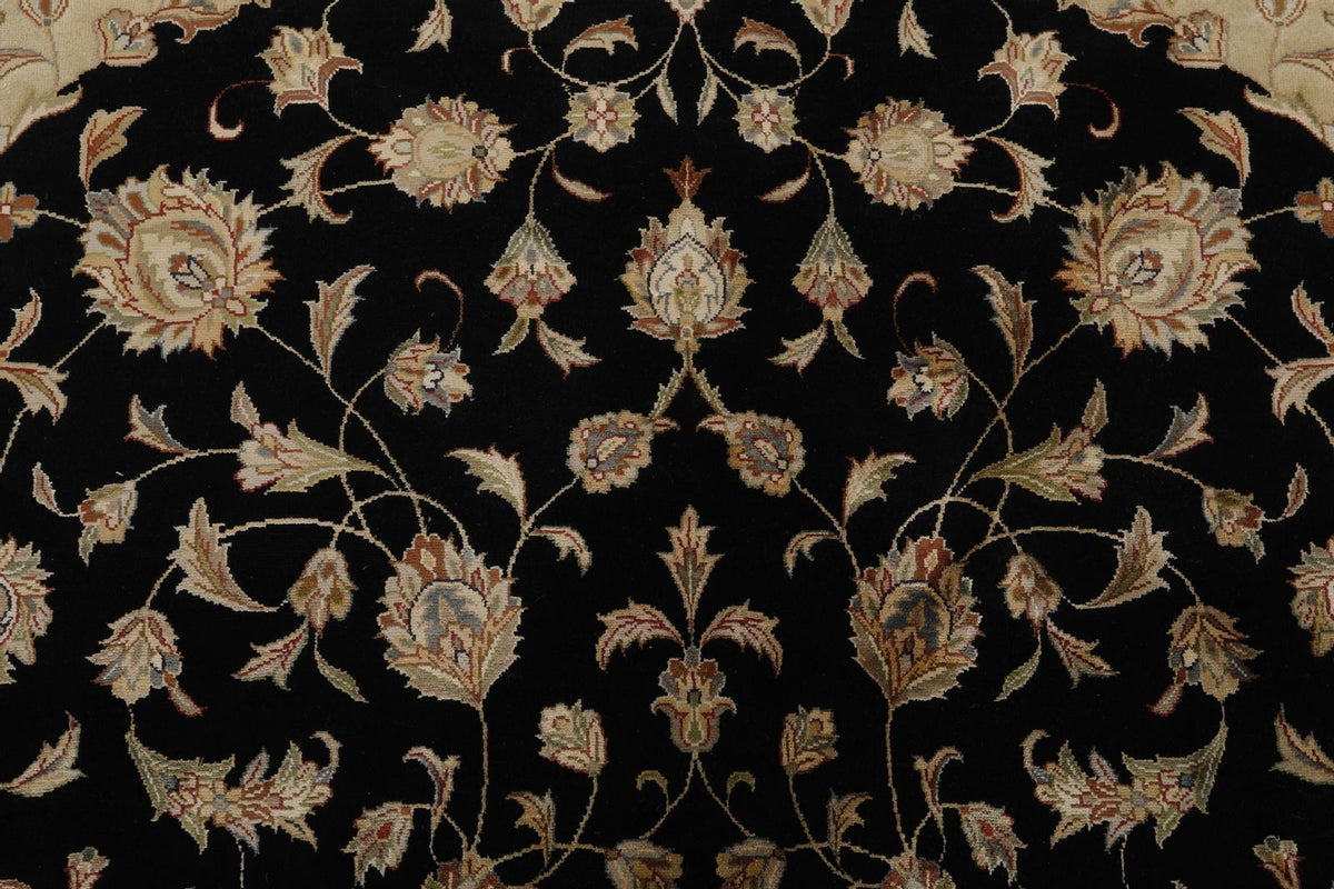 7x7 Charcoal and Ivory Turkish Silk Rug