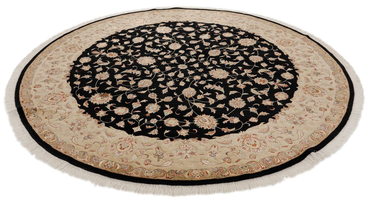 7x7 Charcoal and Ivory Turkish Silk Rug
