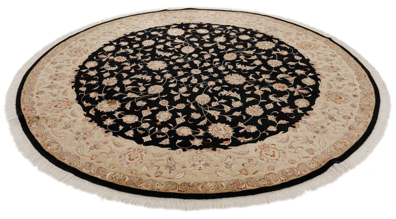 7x7 Charcoal and Ivory Turkish Silk Rug