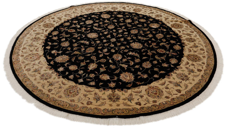7x7 Charcoal and Ivory Turkish Silk Rug