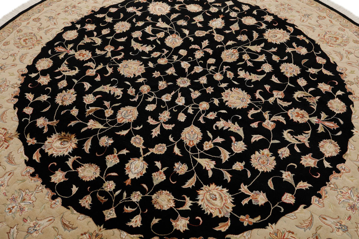 7x7 Charcoal and Ivory Turkish Silk Rug