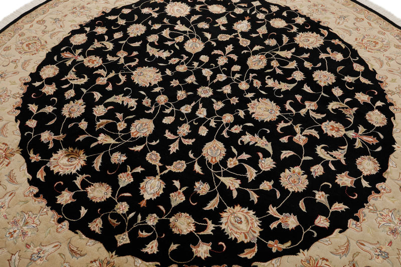 7x7 Charcoal and Ivory Turkish Silk Rug