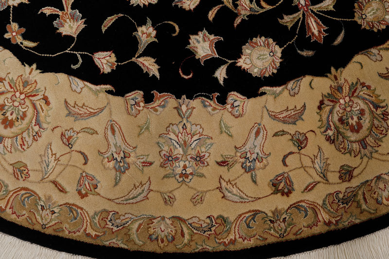 7x7 Charcoal and Ivory Turkish Silk Rug