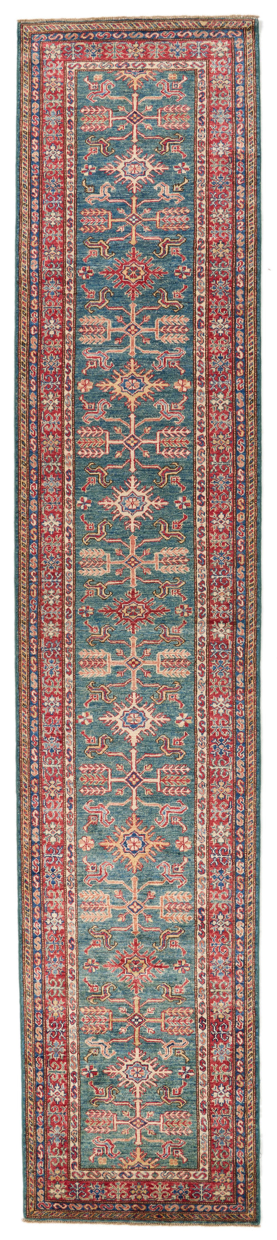 3x13 Green and Red Kazak Tribal Runner
