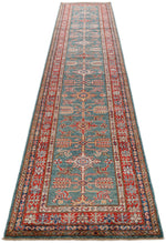3x13 Green and Red Kazak Tribal Runner