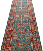 3x13 Green and Red Kazak Tribal Runner