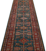 3x13 Green and Red Kazak Tribal Runner