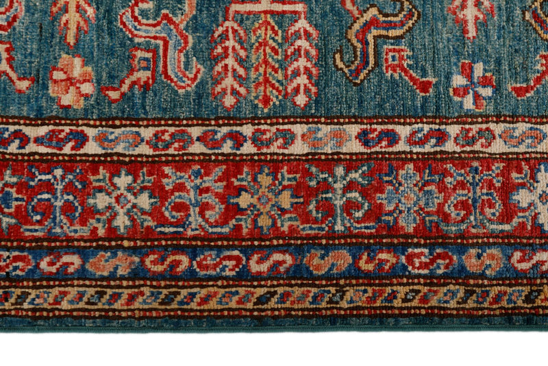 3x13 Green and Red Kazak Tribal Runner