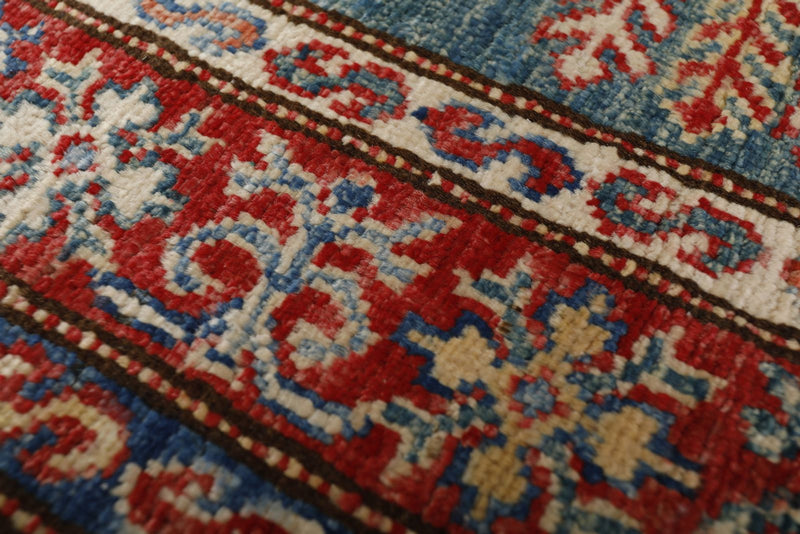 3x13 Green and Red Kazak Tribal Runner