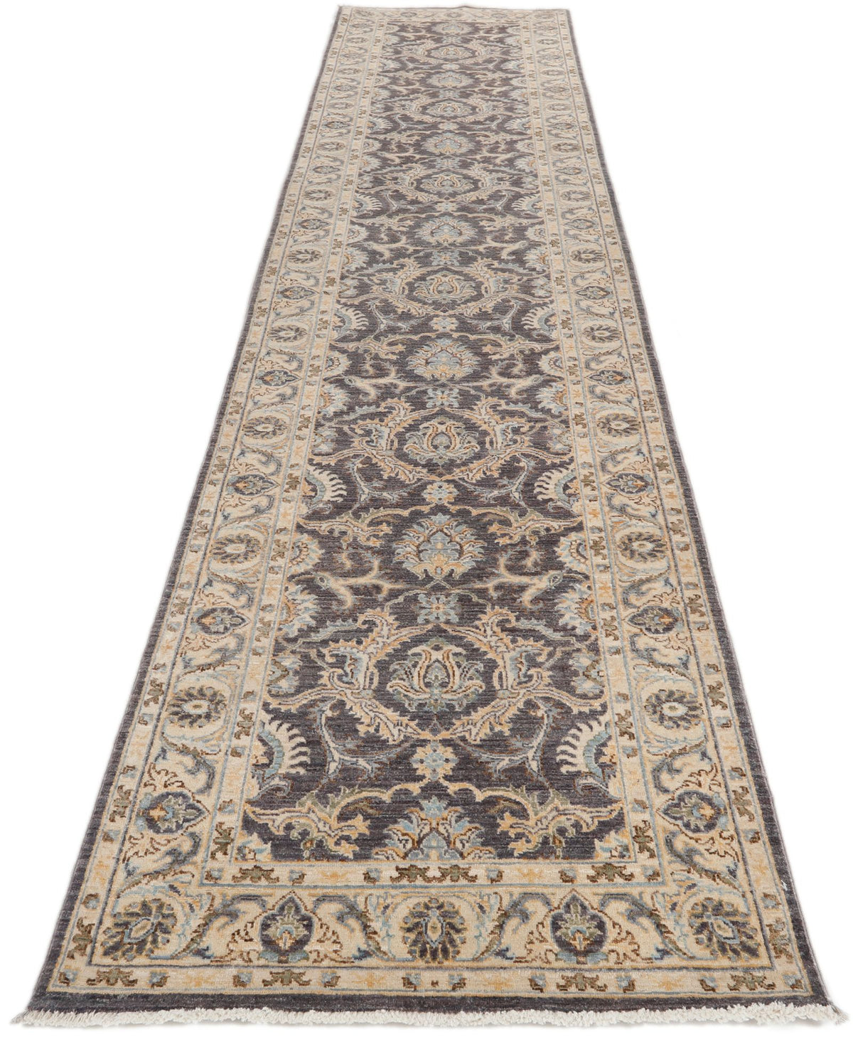 3x14 Gray and Ivory Turkish Oushak Runner