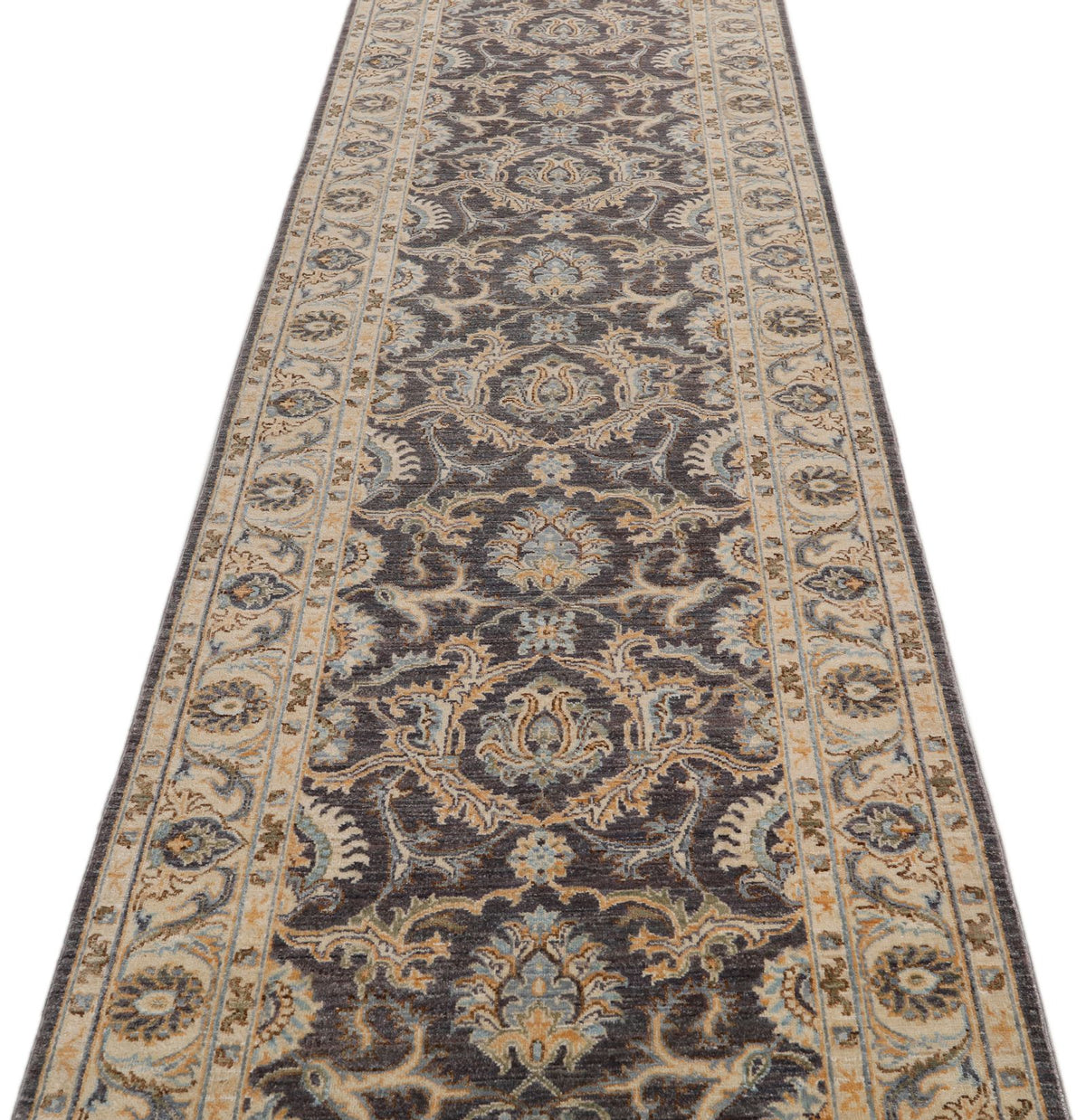 3x14 Gray and Ivory Turkish Oushak Runner