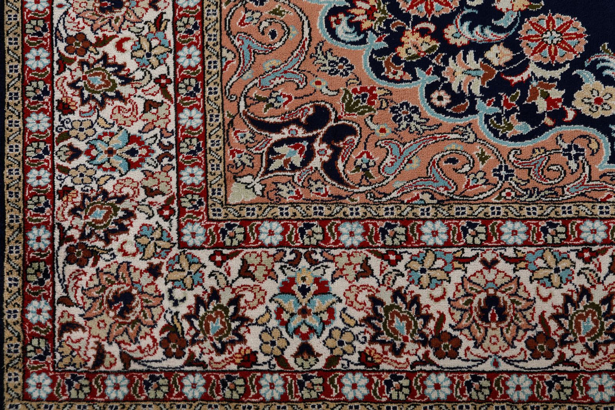 7x10 Navy and Ivory Turkish Traditional Rug