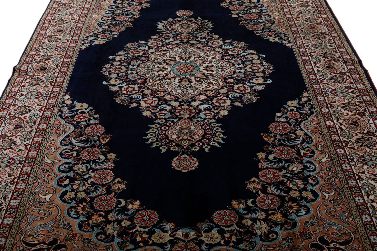 7x10 Navy and Ivory Turkish Traditional Rug