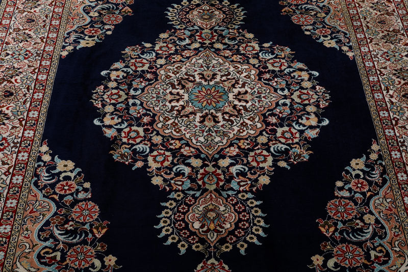 7x10 Navy and Ivory Turkish Traditional Rug