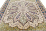 8x10 Light Green and Navy Turkish Silk Rug