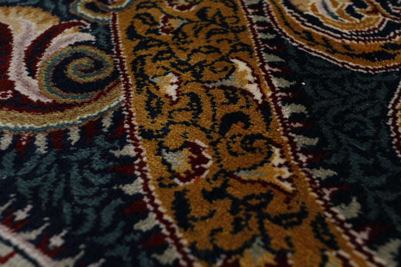 8x10 Light Green and Navy Turkish Silk Rug
