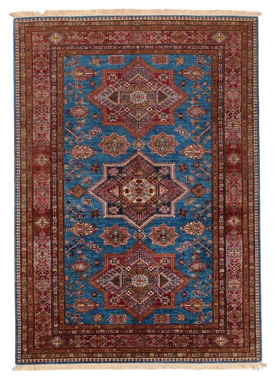 6x8 Light Blue and Red Kazak Tribal Rug