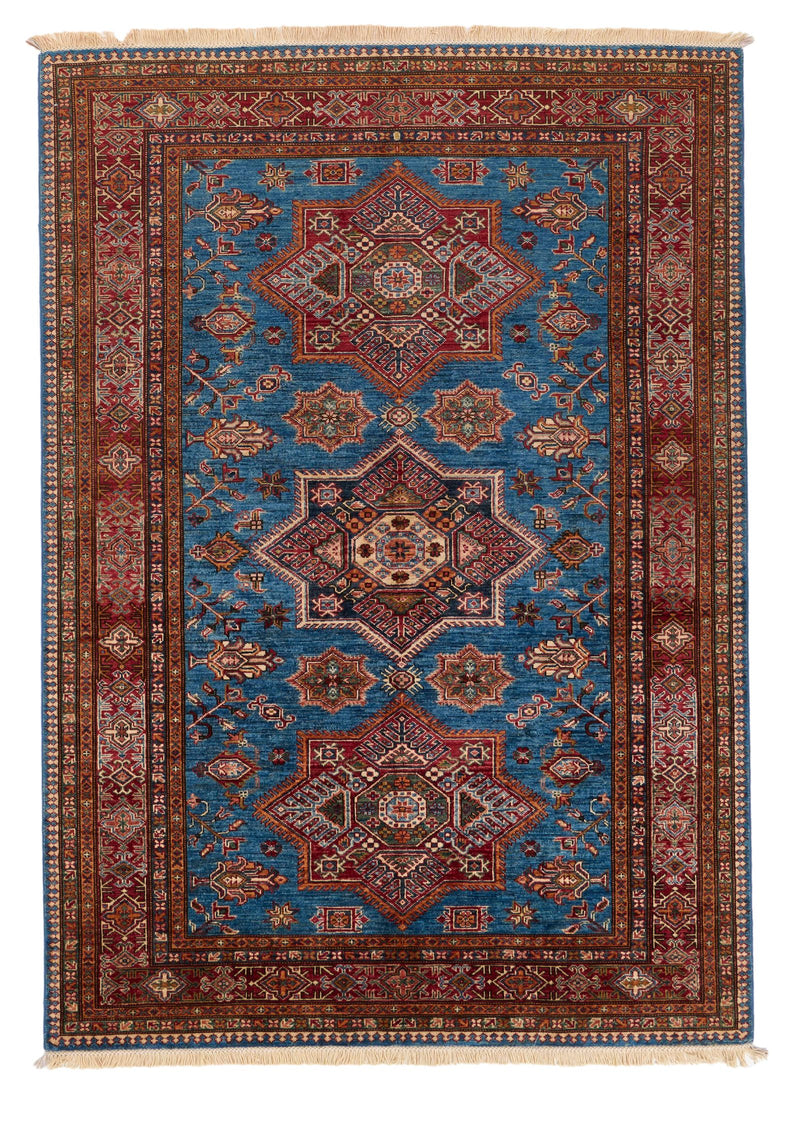 6x8 Light Blue and Red Kazak Tribal Rug