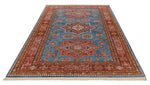 6x8 Light Blue and Red Kazak Tribal Rug