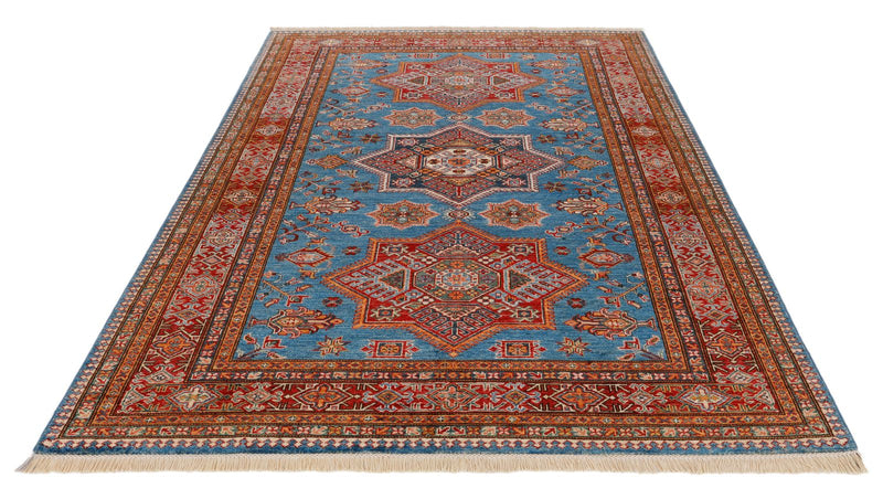 6x8 Light Blue and Red Kazak Tribal Rug