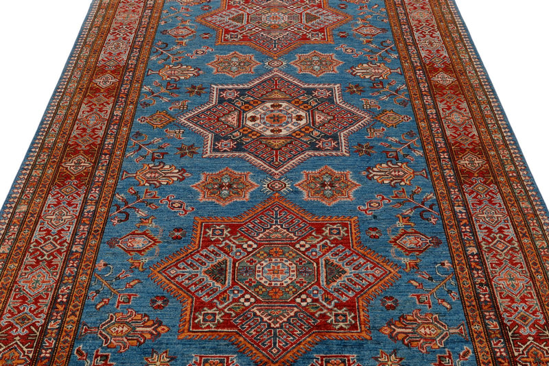 6x8 Light Blue and Red Kazak Tribal Rug