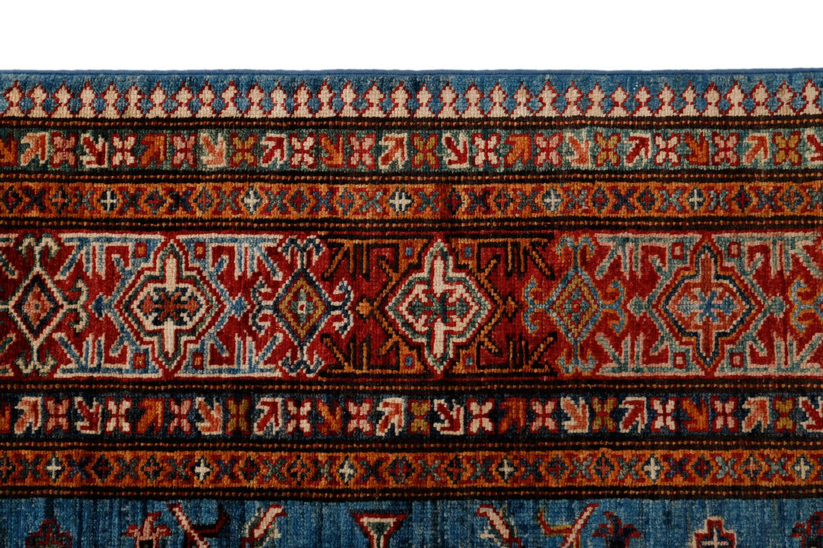 6x8 Light Blue and Red Kazak Tribal Rug