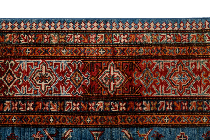 6x8 Light Blue and Red Kazak Tribal Rug