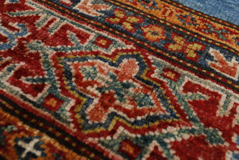 6x8 Light Blue and Red Kazak Tribal Rug