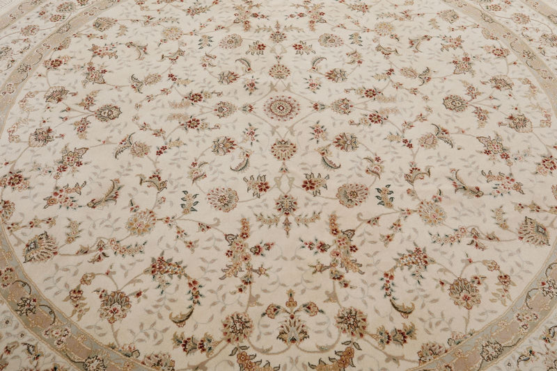 8x8 Ivory and Ivory Turkish Silk Rug