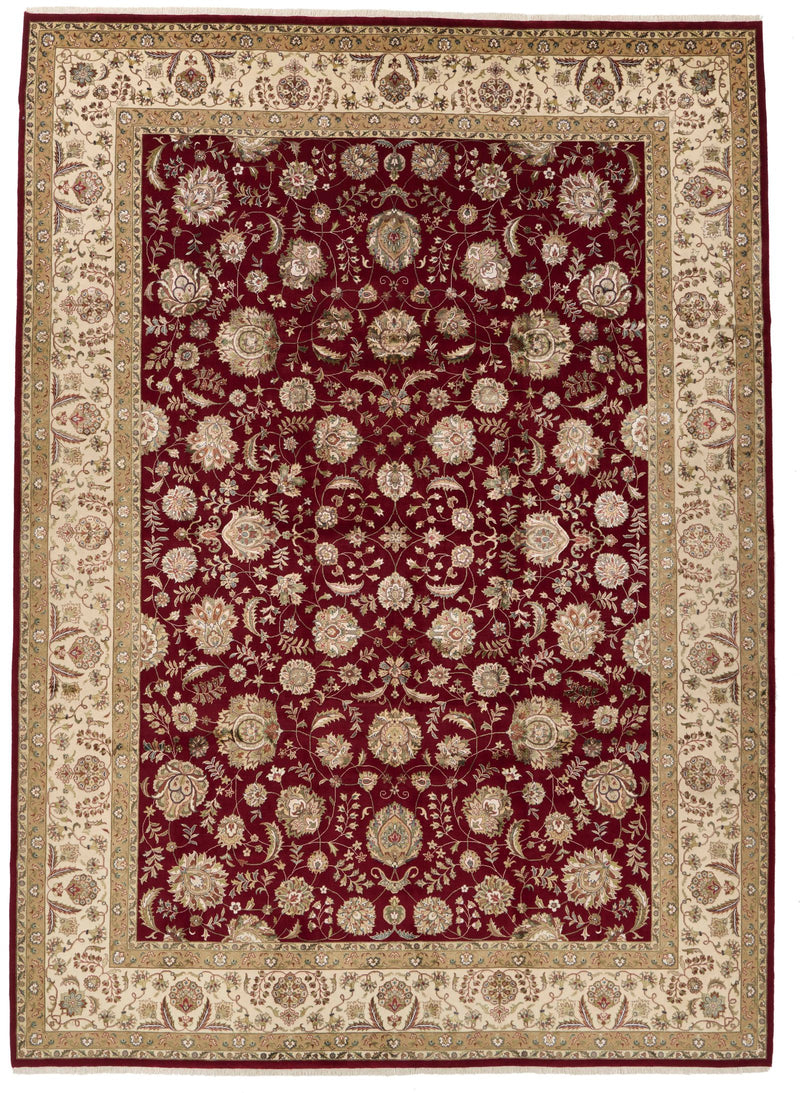 10x14 Burgundy and Ivory Turkish Silk Rug