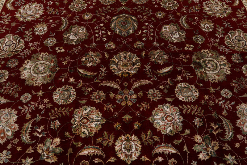 10x14 Burgundy and Ivory Turkish Silk Rug