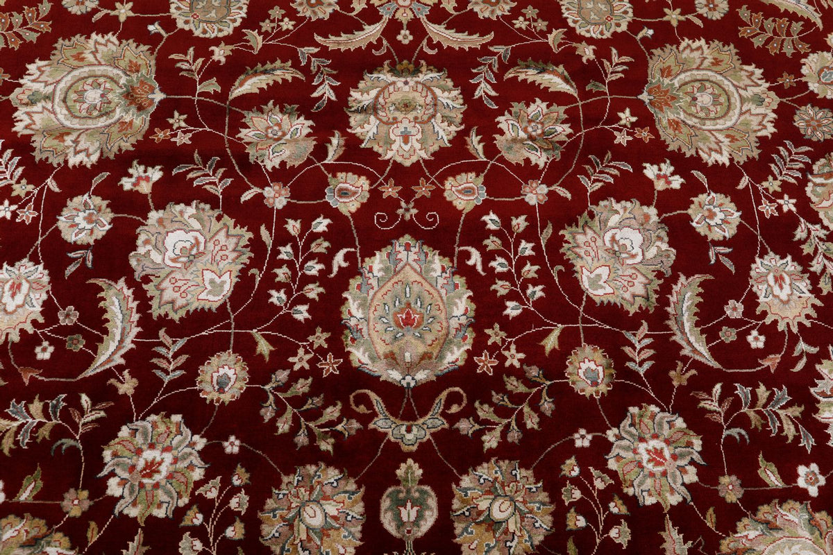 10x14 Burgundy and Ivory Turkish Silk Rug