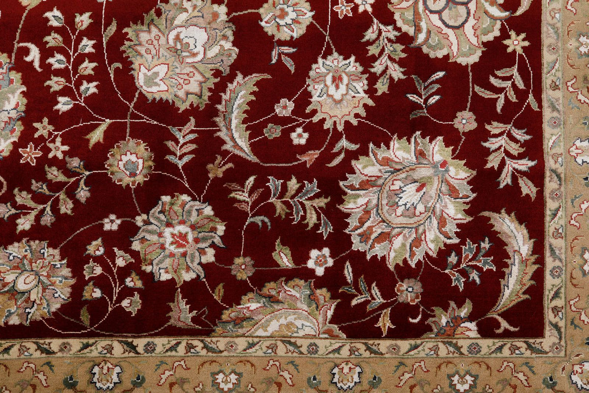 10x14 Burgundy and Ivory Turkish Silk Rug
