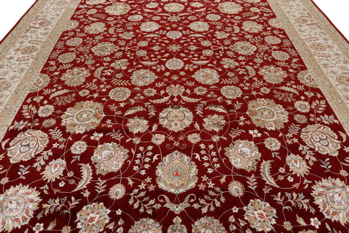10x14 Burgundy and Ivory Turkish Silk Rug