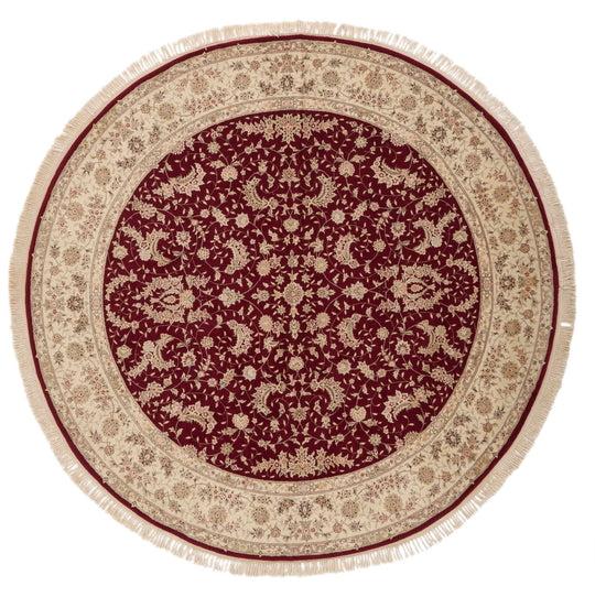 8x8 Burgundy and Beige Turkish Silk Rug