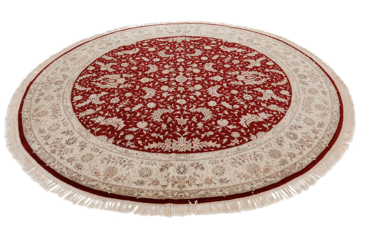 8x8 Burgundy and Beige Turkish Silk Rug
