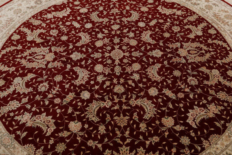 8x8 Burgundy and Beige Turkish Silk Rug