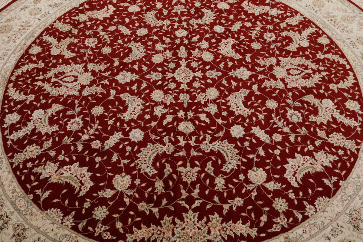 8x8 Burgundy and Beige Turkish Silk Rug