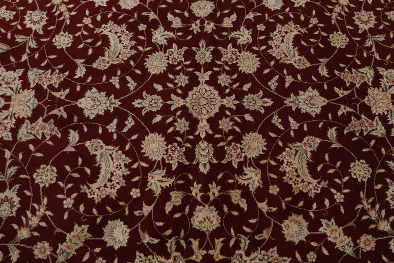 8x8 Burgundy and Beige Turkish Silk Rug