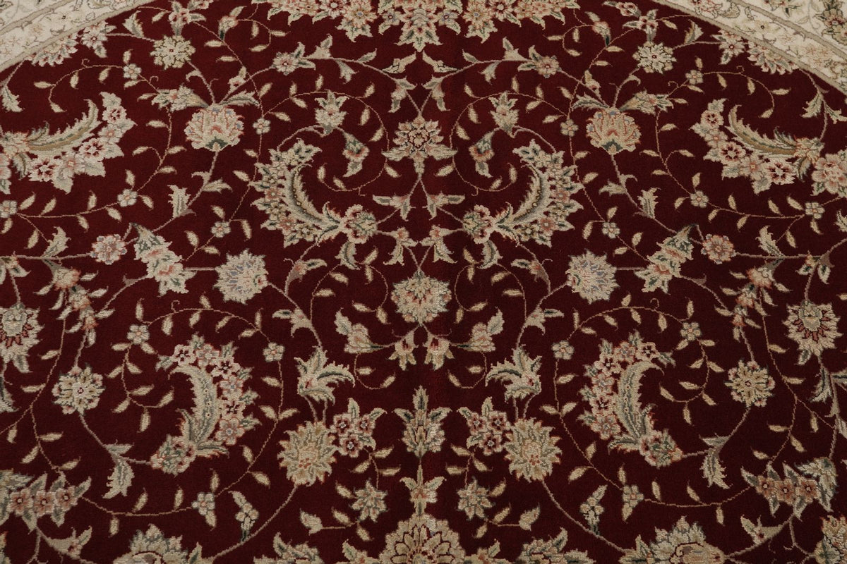 8x8 Burgundy and Beige Turkish Silk Rug