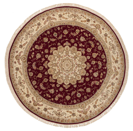 8x8 Burgundy and Ivory Turkish Silk Rug